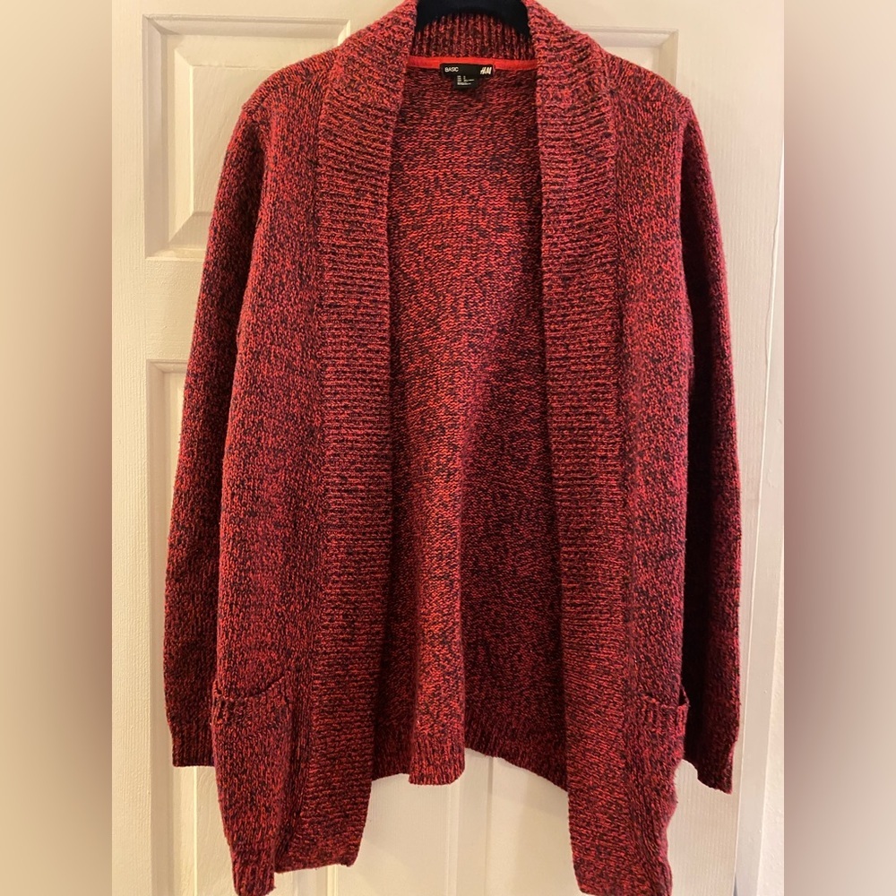 H&M Basic Red and Black Marled Sweater Cardigan Jacket, Women’s Small